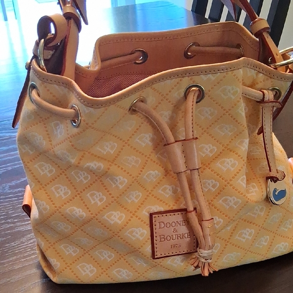 Dooney & Bourke Yellow Coated Cotton Drawstring Shoulder Bag - Picture 3 of 8